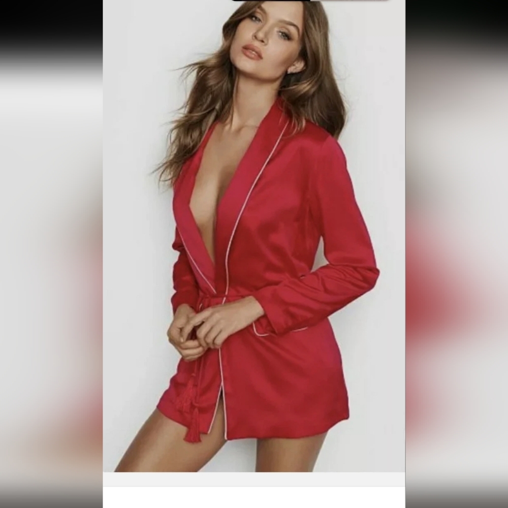 Victoria's Secret red silk blazer with tassel wrap